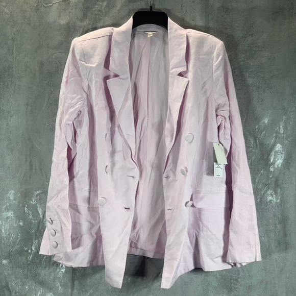 SOLD! GUESS Women's Wispy Pink Double-Breasted Long-Sleeve Linen Blazer - Picture 3 of 12